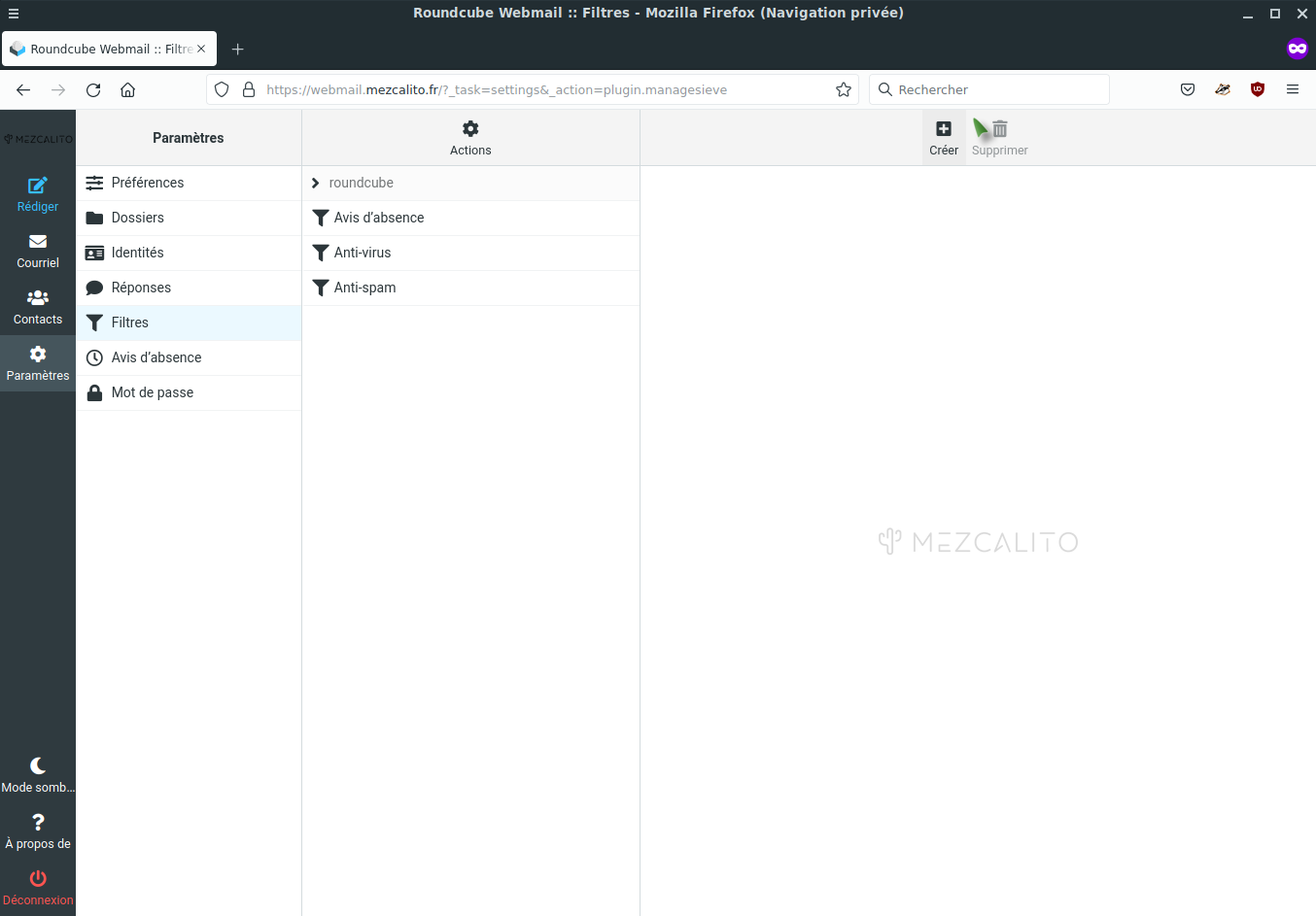 Paramètres > Filtres > Créer