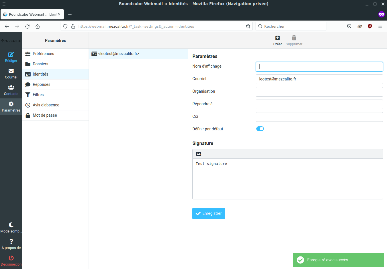 Paramètres du compte